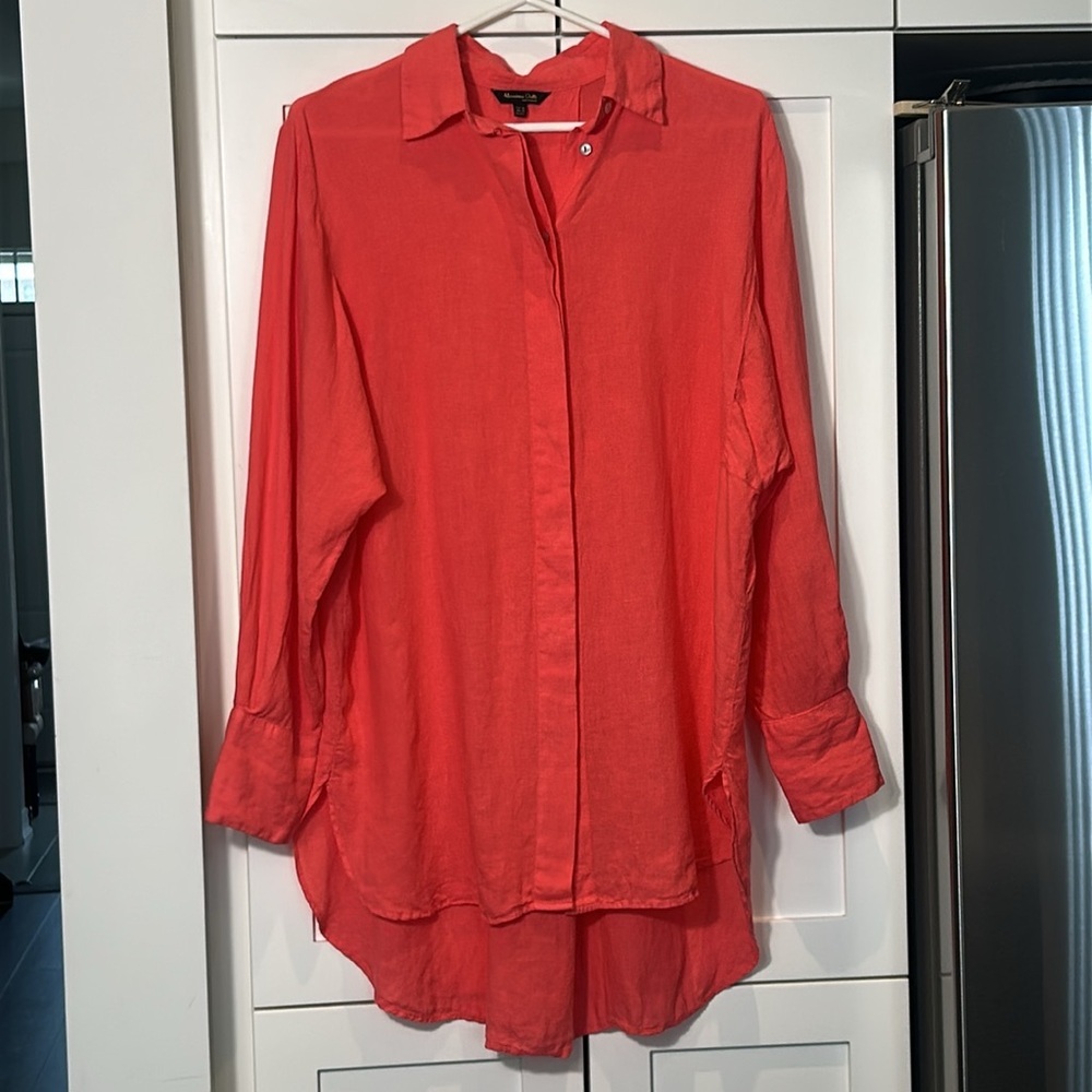 Massimo Dutti Coral Linen Hi Low Tunic Blouse Size XS - Picture 11 of 14
